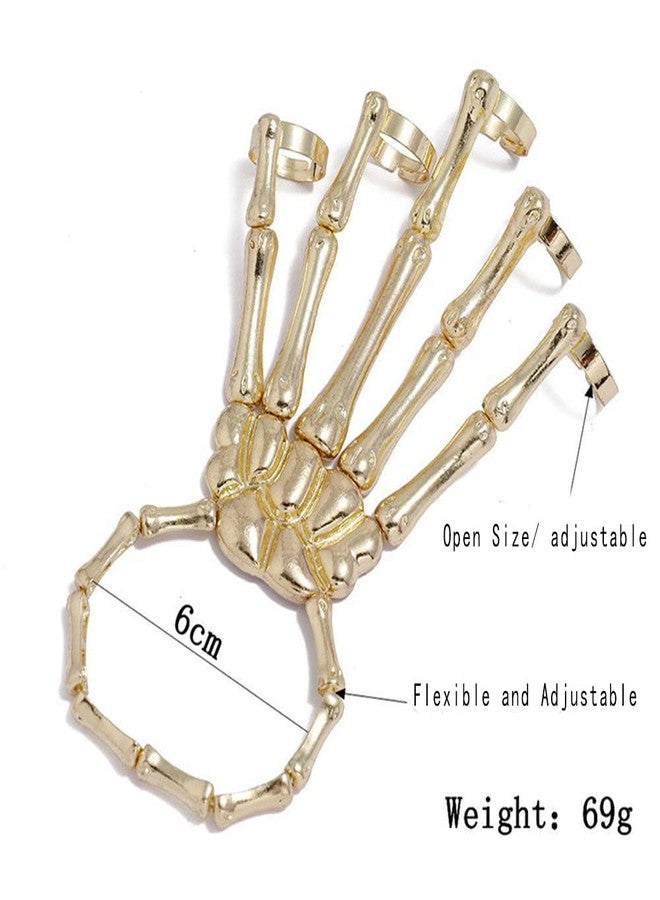 YERTTER Halloween Skull Skeleton Hand Bracelet with Ring Handmade Wristband Skull Fingers Metal Hand Bracelet Adjustable for Women Men Gifts (Gold) - Image 4