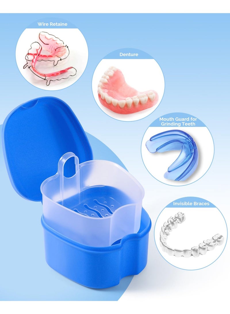 LuckSa Denture Case Dental Mouthguard Case, Denture Bath Box Cleaning with Strainer Basket and Lid Waterproof (Blue and White) - Image 5
