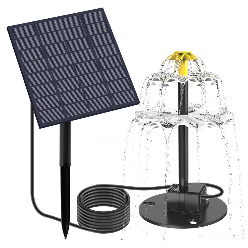 2.5W Solar Fountain Pump for Bird Bath with 9 Nozzles Solar Powered Water Fountain Pump for Garden Pond Pool Fish Tank Aquarium and Outdoor - Image 1