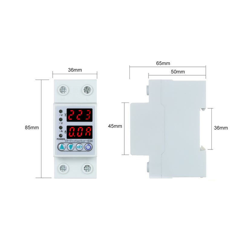Adjustable Voltage Protector 63A Single Phase Din Rail - Adjustable Voltage & Current Protection Automatic Reconnect Double LED Display for Home Electrical Equipment Protection - Image 5