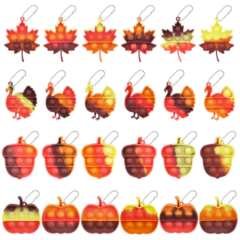 COKOKA Fall Party Favors Thanksgiving Toys 24 Pcs Mini Pop Fidget Keychain for Kids Pumpkin Turkey Sensory Toys Fall Festival Pinata Goodie Bag Stuffers Treats Classroom Prizes Gifts for Boys Girls Toddler - Image 2