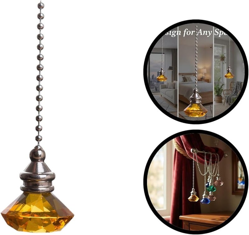 Amber Crystal Fan Pull Pendant With Metal Bead Chain 50cm For Indoor Outdoor Ceiling Fan - Image 4