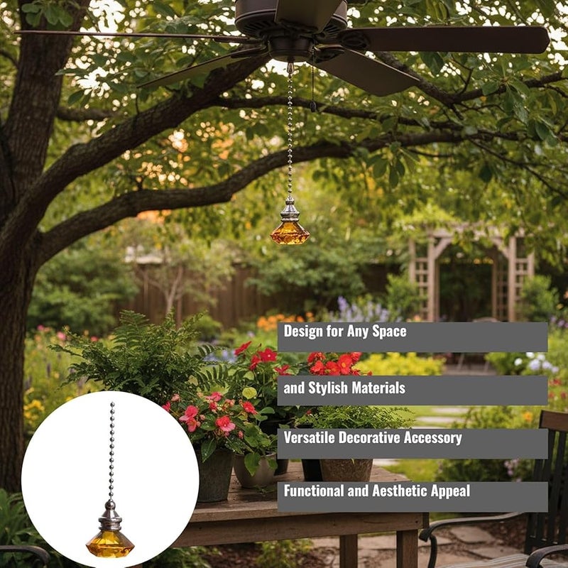 Amber Crystal Fan Pull Pendant With Metal Bead Chain 50cm For Indoor Outdoor Ceiling Fan - Image 2