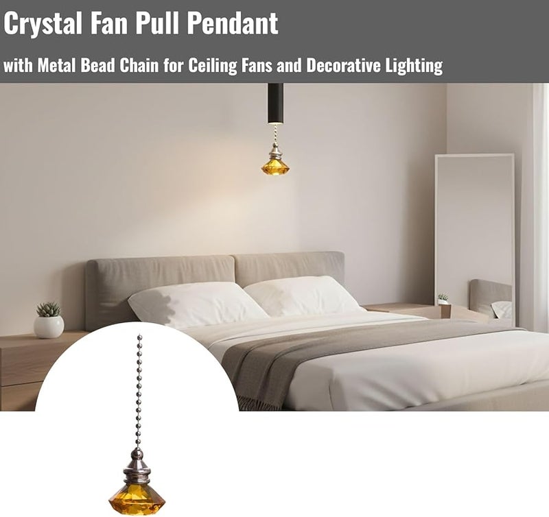 Amber Crystal Fan Pull Pendant With Metal Bead Chain 50cm For Indoor Outdoor Ceiling Fan - Image 1