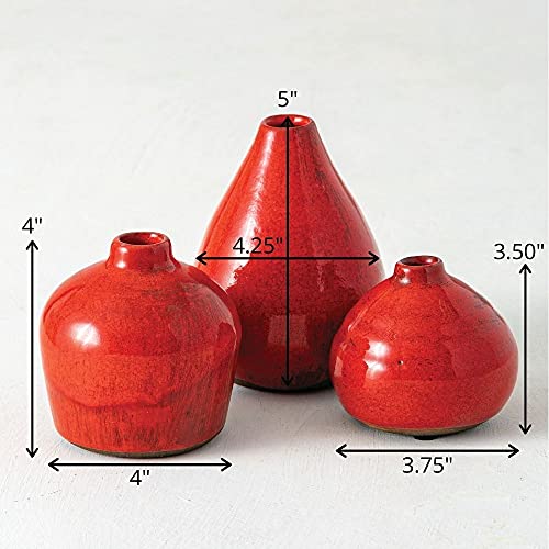 Sullivans Ceramic Vase Set- 3 Small Vases, Rustic Home Décor, Modern Farmhouses; Ideal Shelf Décor, Table Décor, Bookshelf, Mantle, Red (CM2038) - Image 2