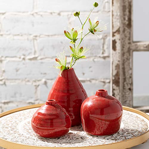 Sullivans Ceramic Vase Set- 3 Small Vases, Rustic Home Décor, Modern Farmhouses; Ideal Shelf Décor, Table Décor, Bookshelf, Mantle, Red (CM2038) - Image 3