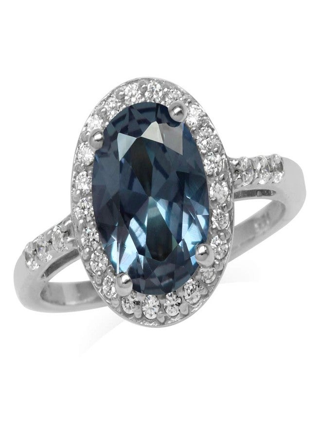 Silvershake 10X8mm Oval Shape Simulated Color Change Alexandrite 925 Sterling Silver Halo Engagement Ring Size 9 - Image 4