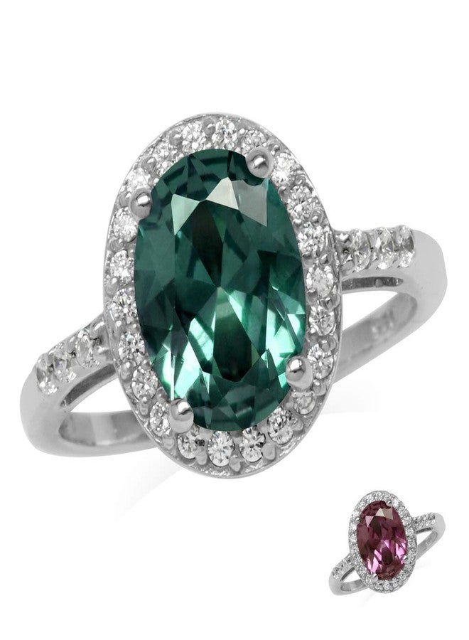 Silvershake 10X8mm Oval Shape Simulated Color Change Alexandrite 925 Sterling Silver Halo Engagement Ring Size 9 - Image 1