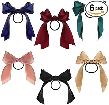 TRIXES أربطة شعر ساتان TRIXES 6 × مرنة بألوان متعددة لمدرسة أو حفلة - Image 1