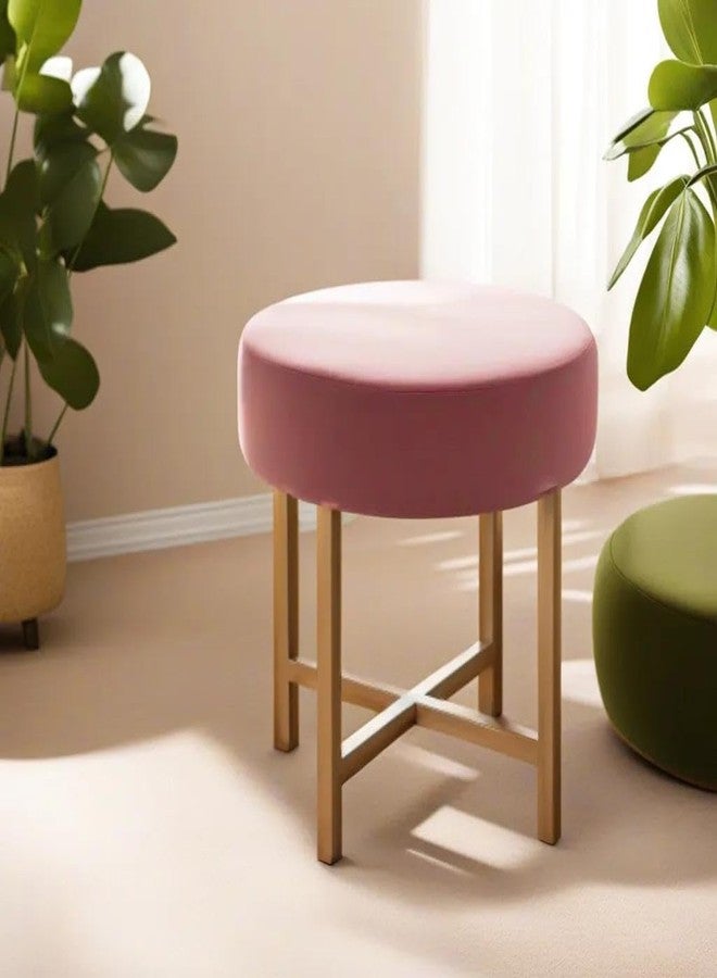 JUMBO CRAFTS Pink Velvet Round Medium Sitting Stool/Pouffe - Modern Ottoman Stool for Living Room, Bedroom, Hallway - Pink Velvet Footrest Stool - Image 2