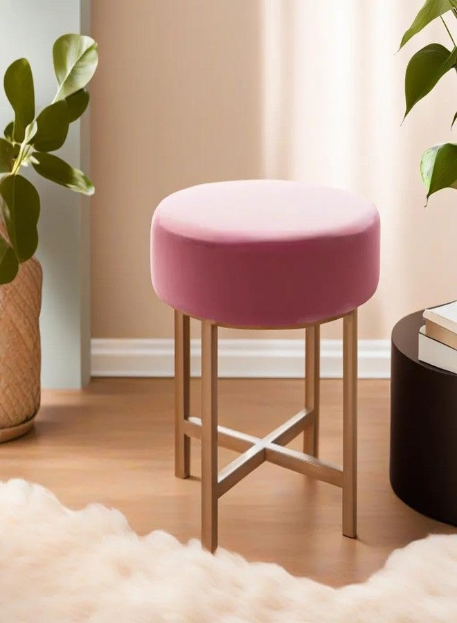JUMBO CRAFTS Pink Velvet Round Medium Sitting Stool/Pouffe - Modern Ottoman Stool for Living Room, Bedroom, Hallway - Pink Velvet Footrest Stool - Image 1
