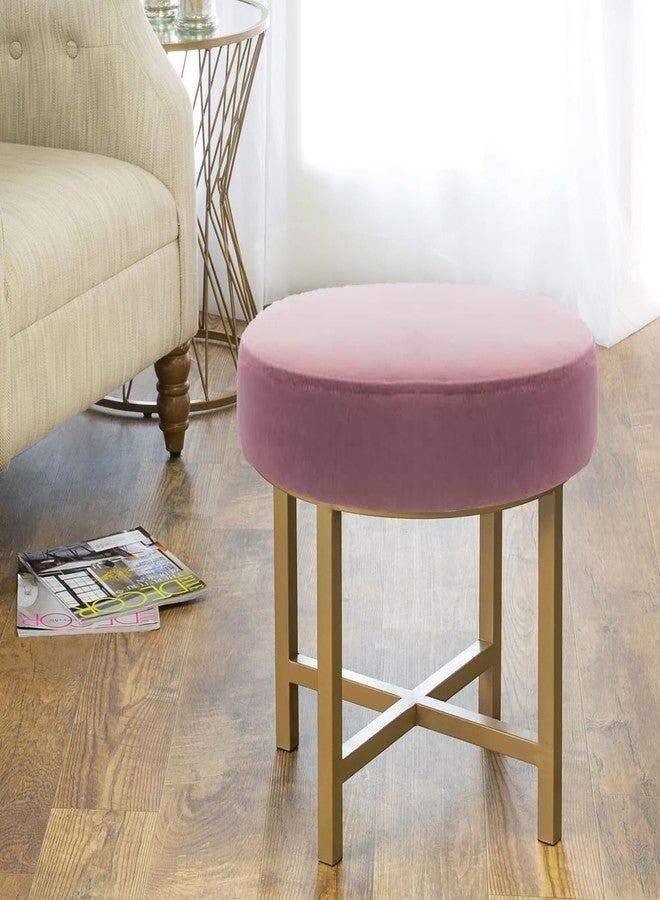 JUMBO CRAFTS Pink Velvet Round Medium Sitting Stool/Pouffe - Modern Ottoman Stool for Living Room, Bedroom, Hallway - Pink Velvet Footrest Stool - Image 4