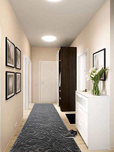 ORFA HOME 8 FT Long Non-Slip Washable Carpet Runner Rug with Rubber Backing, Custom Floor Mat for Kitchen Hallway Stairs Bedroom Bathroom Entry, Floral Anthracite Grey, Your Choice of Length, (26" X 8') - Image 3