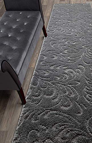 ORFA HOME 8 FT Long Non-Slip Washable Carpet Runner Rug with Rubber Backing, Custom Floor Mat for Kitchen Hallway Stairs Bedroom Bathroom Entry, Floral Anthracite Grey, Your Choice of Length, (26" X 8') - Image 1
