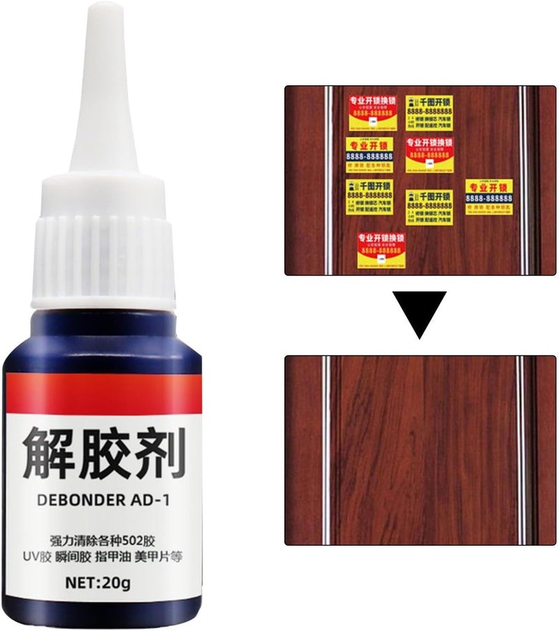 Super Glue Debonder, Glue Remover, Glue Cleaning Agent, Sticky Stuff Remover Liquid, Glue residuee Dissolver, Multifunctional Glue Remover for Nail Glue Metal Glass Marble Car Paint, 20g, 2Pcs - Image 4