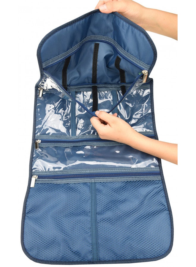 Freegrace Premium Hanging Toiletry Travel Bag - Cosmetic, Jewelry, Toiletry & Accessory Storage Organizer Bag, Large Size, Various Compartments (Dark Blue) - Image 4