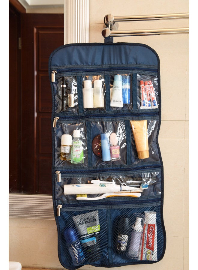 Freegrace Premium Hanging Toiletry Travel Bag - Cosmetic, Jewelry, Toiletry & Accessory Storage Organizer Bag, Large Size, Various Compartments (Dark Blue) - Image 3