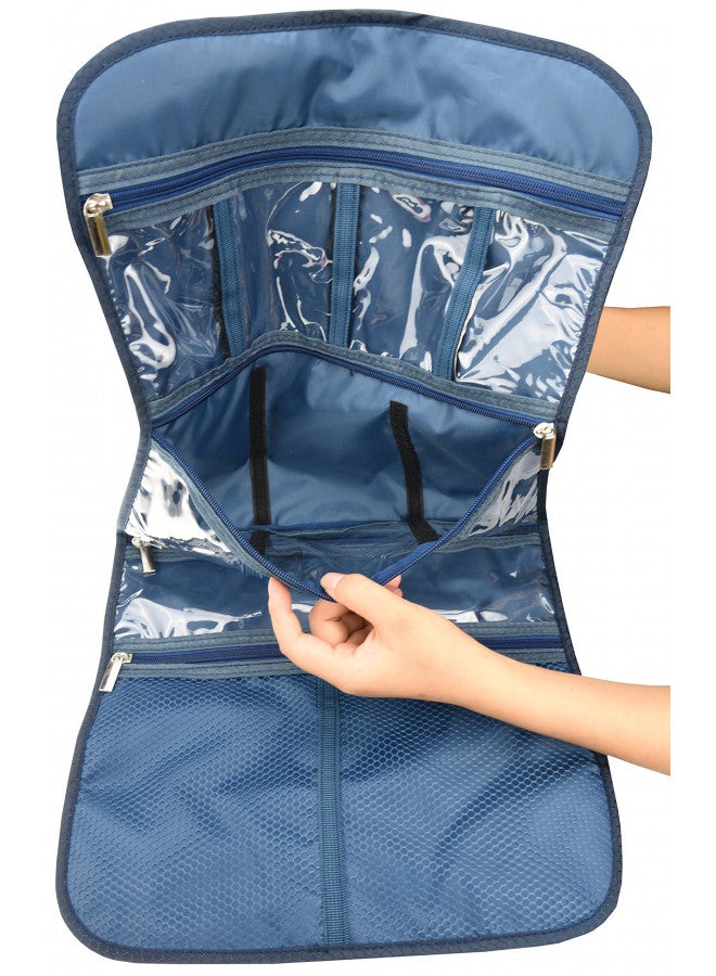 Freegrace Premium Hanging Toiletry Travel Bag - Cosmetic, Jewelry, Toiletry & Accessory Storage Organizer Bag, Large Size, Various Compartments (Dark Blue) - Image 5