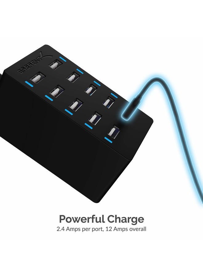 SABRENT شاحن سريع لسطح المكتب USB بحجم عائلي من سابرنت 60 واط (12 أمبير) 10 منافذ [معتمد من UL] - أسود (AX-TPCS) - Image 4