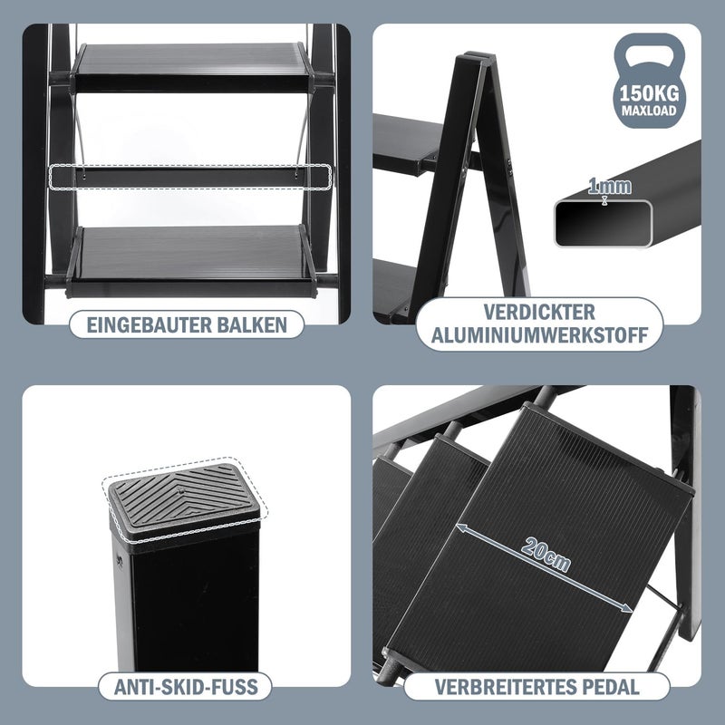 Folding Step Ladder – 4-Step Utility Ladder – Wide Anti-Slip Pedals, Lightweight Metal Build, Supports 330 lbs, Compact for Storage, Perfect for Kitchen, Closet, Indoor Use - Image 1