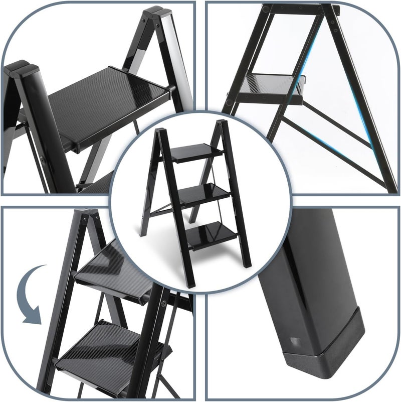 Folding Step Ladder – 4-Step Utility Ladder – Wide Anti-Slip Pedals, Lightweight Metal Build, Supports 330 lbs, Compact for Storage, Perfect for Kitchen, Closet, Indoor Use - Image 3