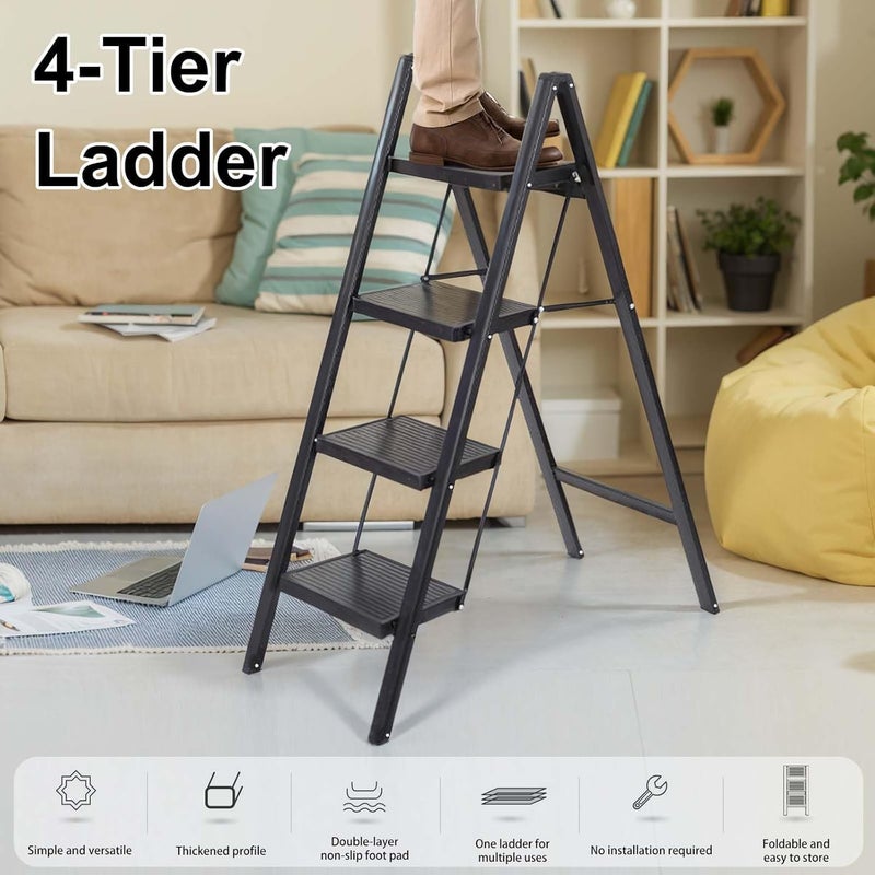 Folding Step Ladder – 4-Step Utility Ladder – Wide Anti-Slip Pedals, Lightweight Metal Build, Supports 330 lbs, Compact for Storage, Perfect for Kitchen, Closet, Indoor Use - Image 4