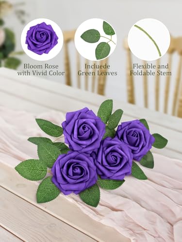 MACTING Purple Artificial Flowers 30PCS Fake Roses with Stem Real Soft Touch Foam Roses DIY Wedding Bouquet Table Centerpieces Party Bridal Shower Home Halloween Decorations - Image 4
