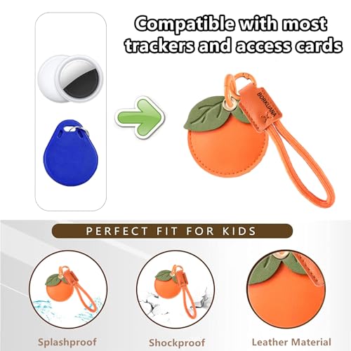 BORKUANA Leather Keychain Holder Case Compatible with AirTag,Cute Protective Cover with Keyring and Lanyard,Anti-Scratch Finder GPS Tracker Case for Wallet Keys,Bag,Pets(Persimmon) - Image 4