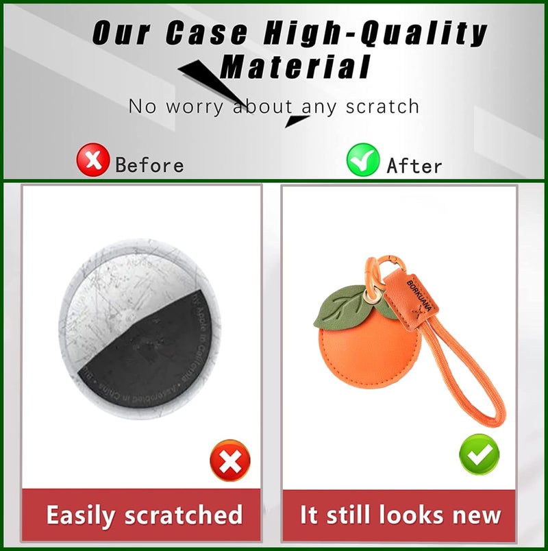 BORKUANA Leather Keychain Holder Case Compatible with AirTag,Cute Protective Cover with Keyring and Lanyard,Anti-Scratch Finder GPS Tracker Case for Wallet Keys,Bag,Pets(Persimmon) - Image 3