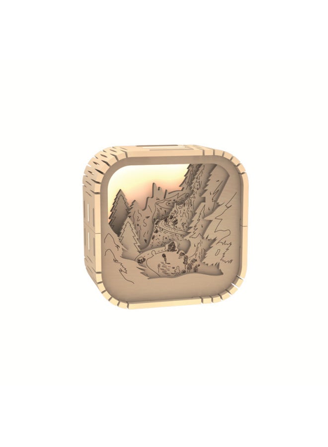 Cartoon Hot Diy Colored Night Light Creative Graffiti Wooden Three-dimensional Puzzle Assembled Toys-Color:L0106P-5 Mountain Highway - Image 1