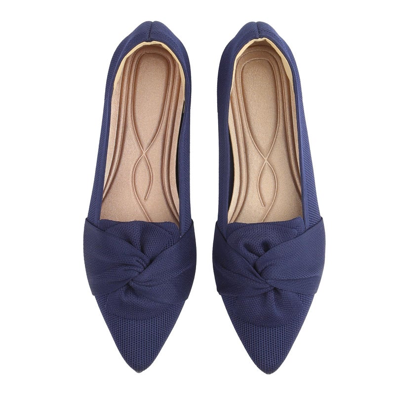 HIULYCENCE Women's Flats Shoes Pointed Toe Ballet Flats with Bow Comfortable Knit Dressy Flats Navy US8 - Image 1