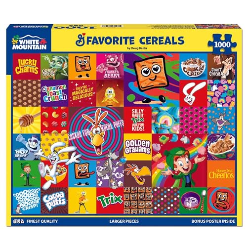 White Mountain 1000 Piece Jigsaw Puzzle Fun Collage Food Puzzles with Large Pieces Gift for Adults and Family 24x30 Favorite Cereal - Image 1