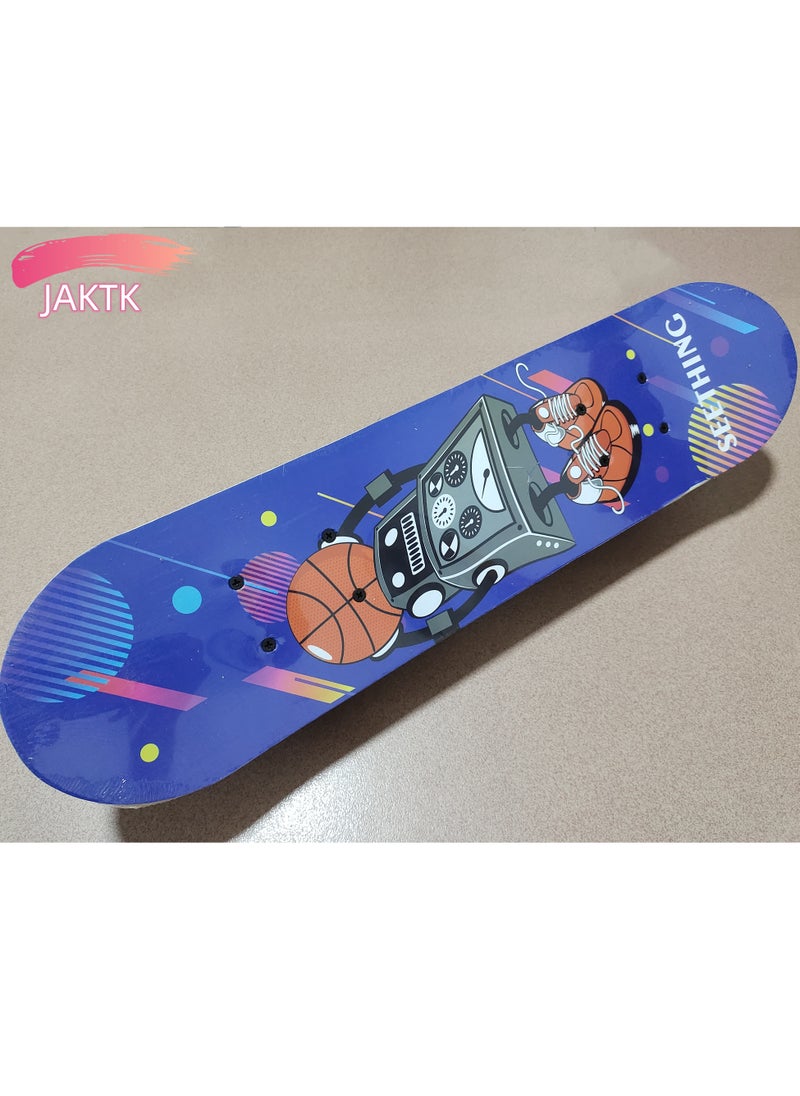 JAKTK 24 Inch Skateboard Quad Skateboard Slam Dunk Theme Colorful Double Sided Pattern Suitable for Beginner Skateboarders or Kids Teens  - Image 1