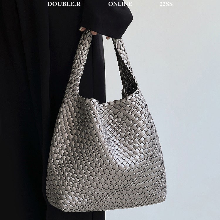 Woven Bag Women'S Shoulder Bag Large Capacity Vegetable Basket Bag Shopping Bag Commuter Bag Women'S All-Match Bag - Image 5