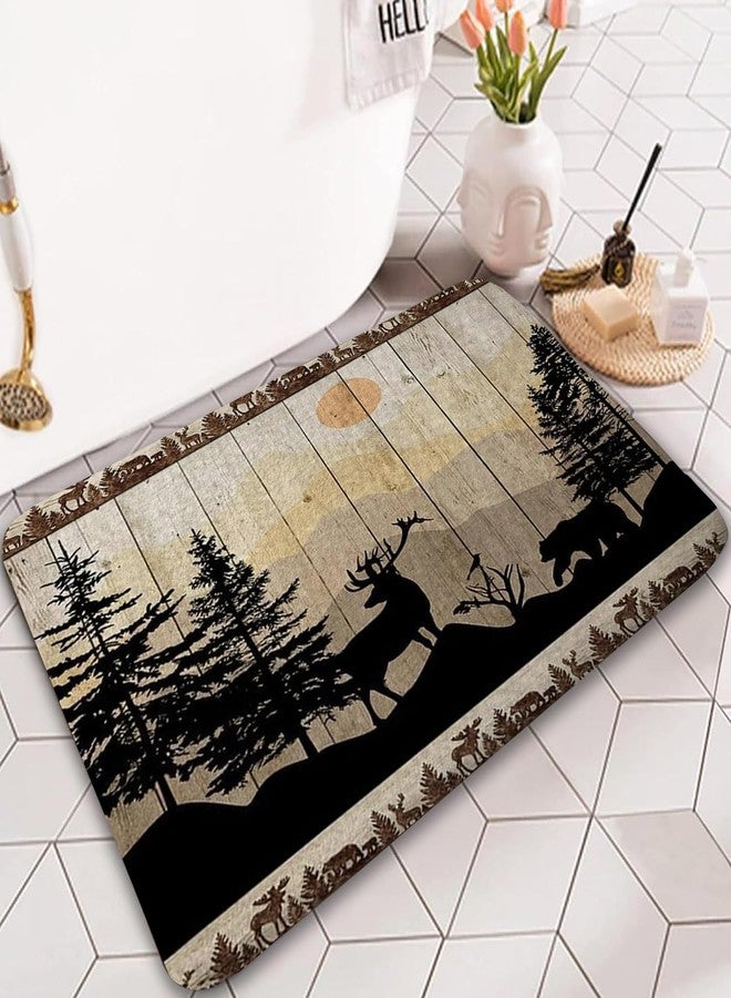 NYMB Rustic Cabin Bath Rugs for Bathroom, Cute Bear Deer Forest Print on Country Farmhouse Lodge Wooden Board Bathroom Rug Bath Mat Set Floor Mats, Wild Animas Vintage Doormat, (17X29) - Image 4