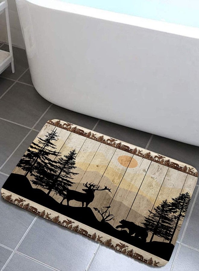 NYMB Rustic Cabin Bath Rugs for Bathroom, Cute Bear Deer Forest Print on Country Farmhouse Lodge Wooden Board Bathroom Rug Bath Mat Set Floor Mats, Wild Animas Vintage Doormat, (17X29) - Image 1