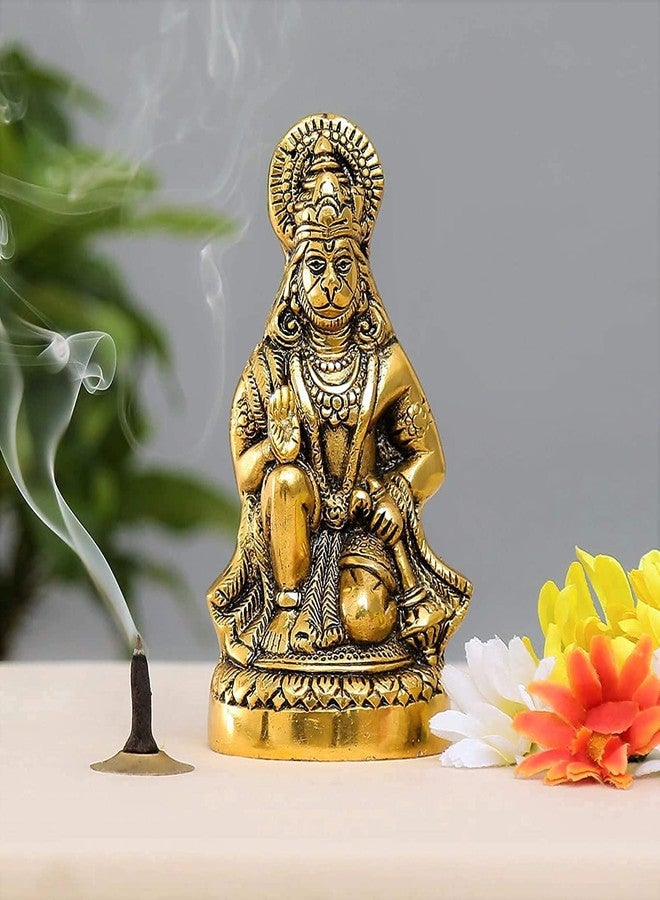 Denique Metal Lord Hanuman Sitting Bhagwan Hanuman Sitting Murti for Home Puja Idol Blessing Bajrangbali Statue for Pooja Gift Living Room,1 Pieace - Image 1