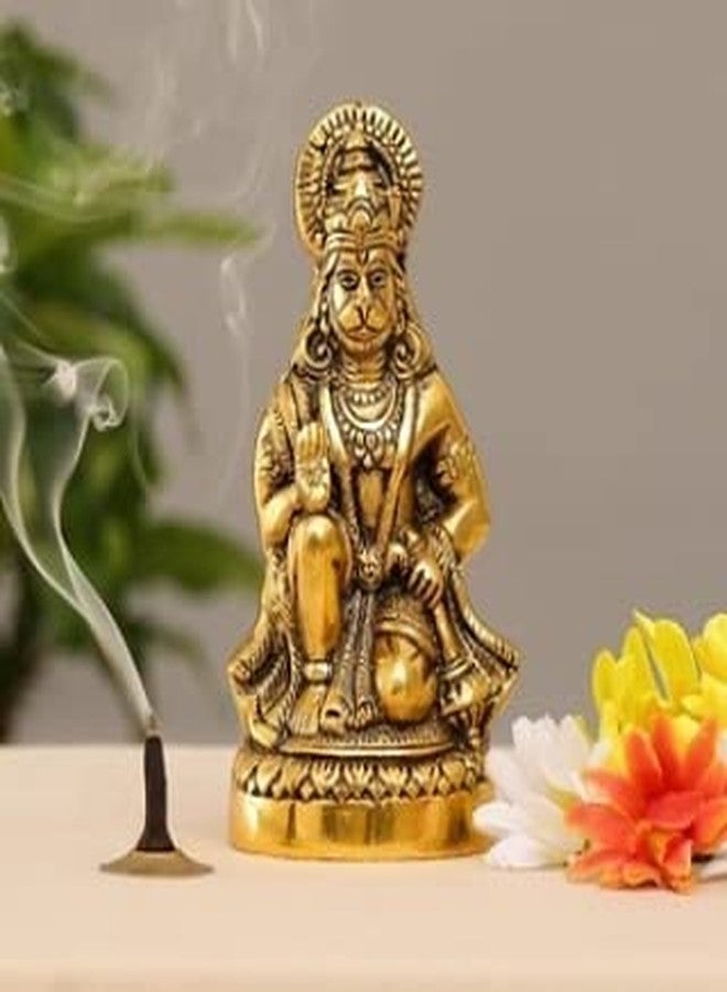 Denique Metal Lord Hanuman Sitting Bhagwan Hanuman Sitting Murti for Home Puja Idol Blessing Bajrangbali Statue for Pooja Gift Living Room,1 Pieace - Image 4