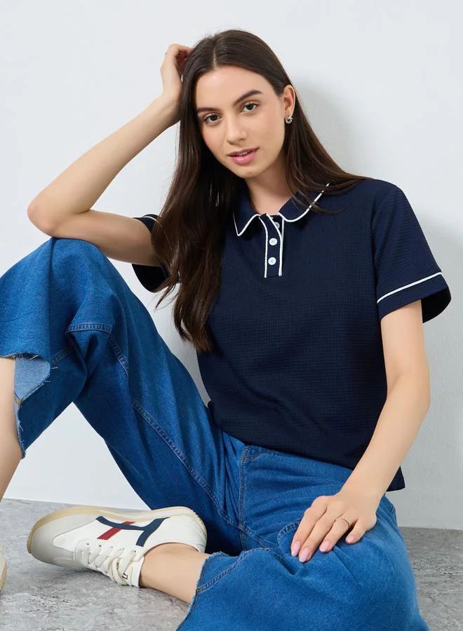 Take Two Take Two Solid Knitted Short Sleeve Polo Top
