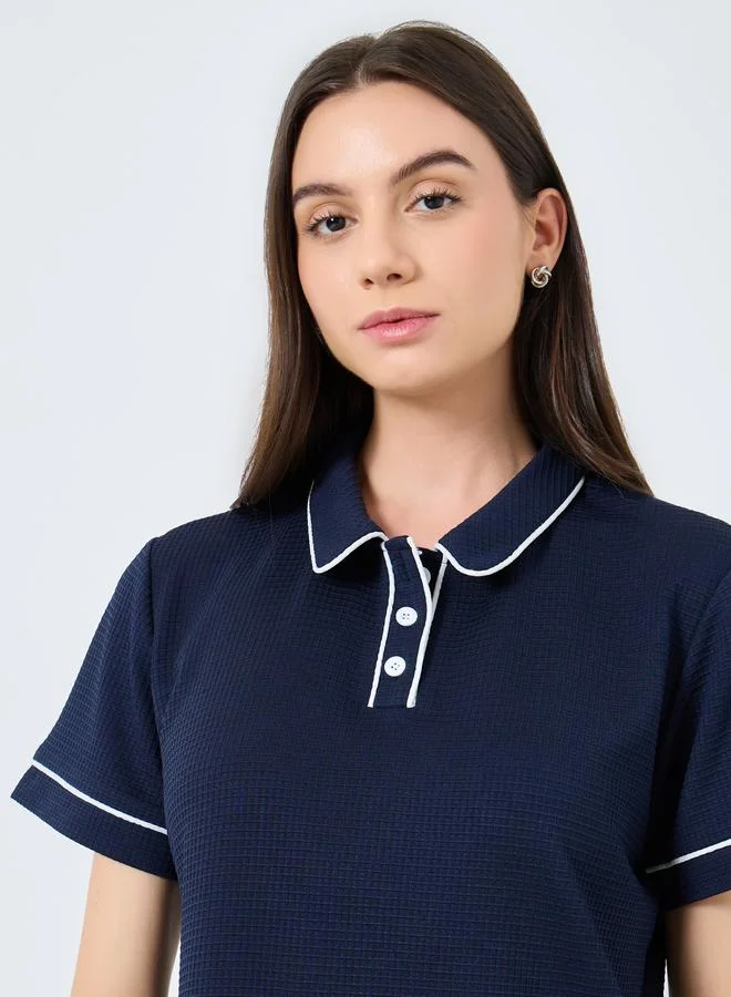 Take Two Take Two Solid Knitted Short Sleeve Polo Top