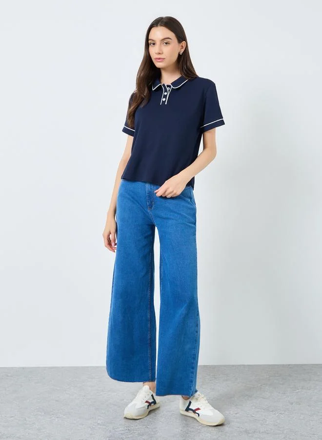 Take Two Take Two Solid Knitted Short Sleeve Polo Top