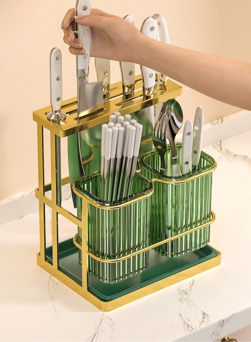 Chopstick and Knife Holder Gold and Green