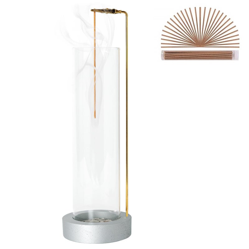 GARMOLY Incense Holder for Sticks, Anti-Ash Flying Incense Burner with 30 Incense Sticks, Detachable Glass Ash Catcher - Image 1