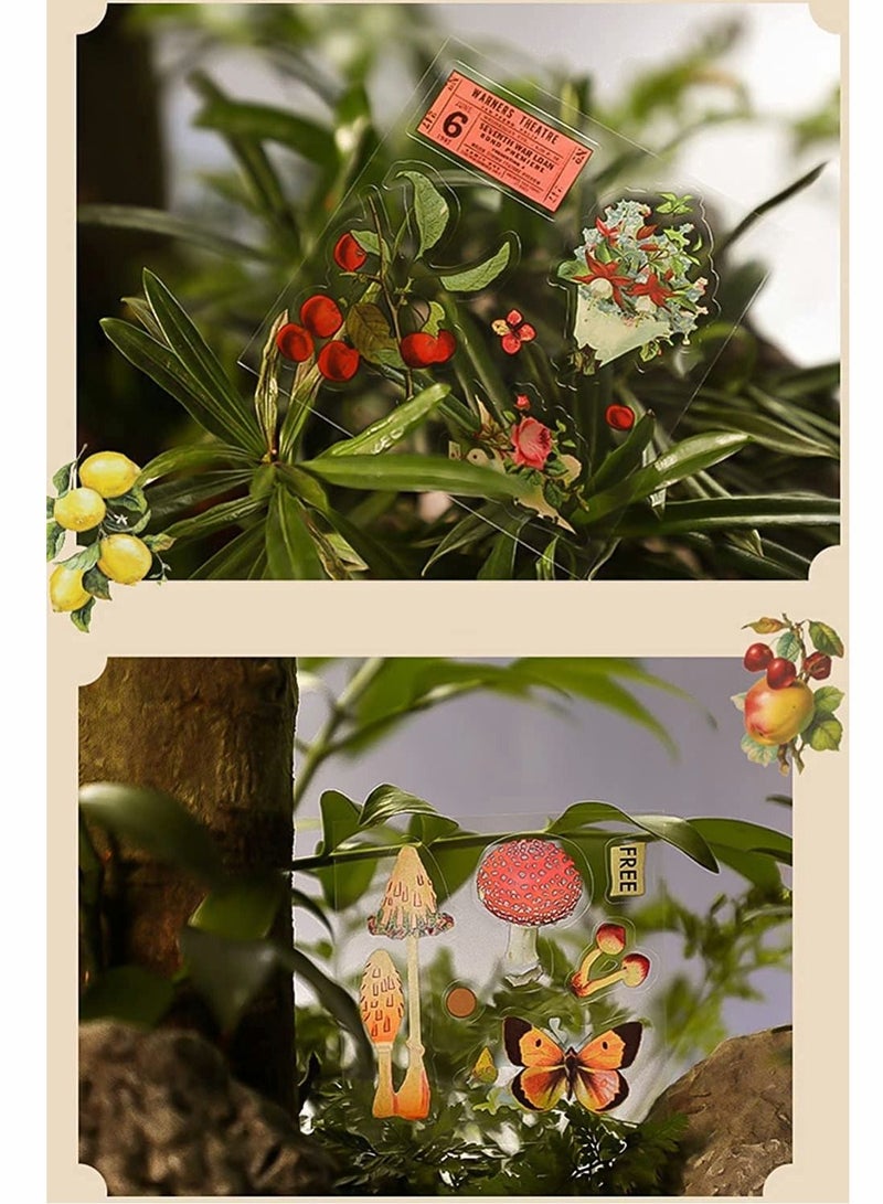 Excefore 100 Sheets Vintage Flowers Aesthetic Sticker Set, Cute Floral Plants Mushroom Butterfly PET Transparent Self Adhesive Scrapbooking Stickers for Journaling Laptops Phone Cases Gift tags Photo Albums  - Image 5