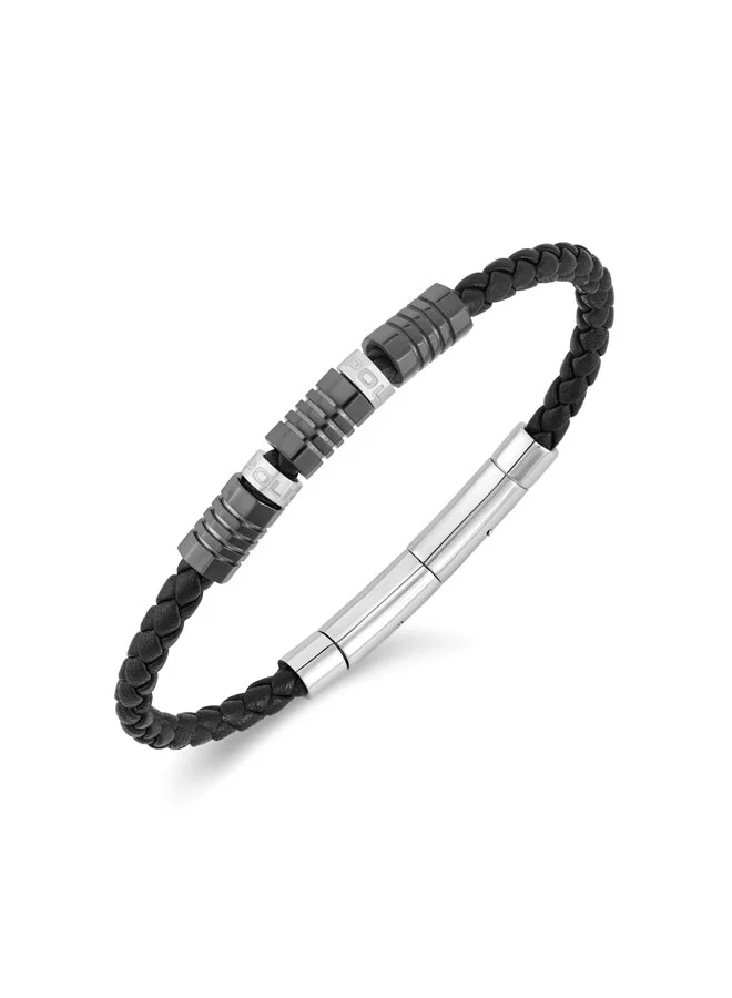 بوليس Pipeline Black Braided Leather Bracelet for Men