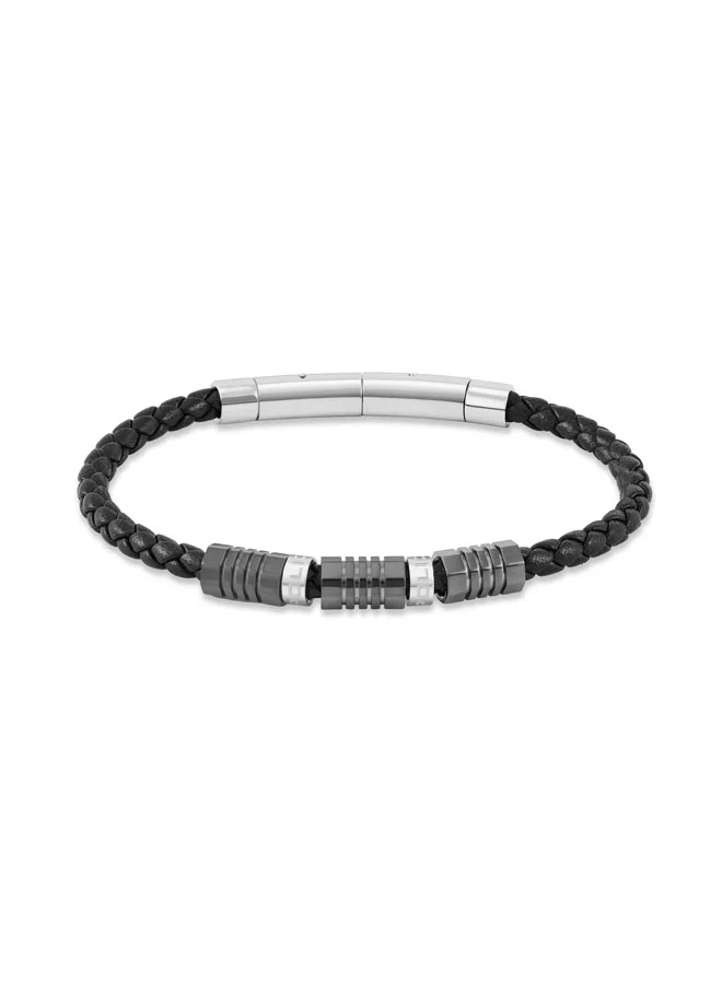 بوليس Pipeline Black Braided Leather Bracelet for Men