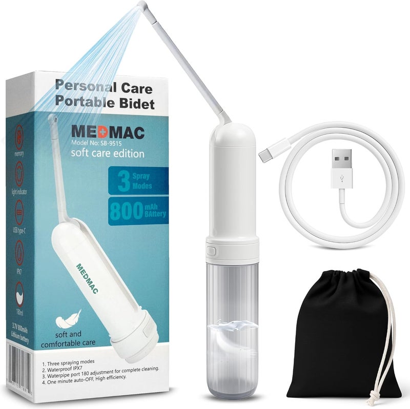 MEDMAC Portable Bidet for Travel, Rechargable USB-C 3 High Pressure Modes Travel Bidet Compact Waterproof Handheld Sprayer Device for Women, Men, Babies - Ideal for Personal Hygiene - Image 1