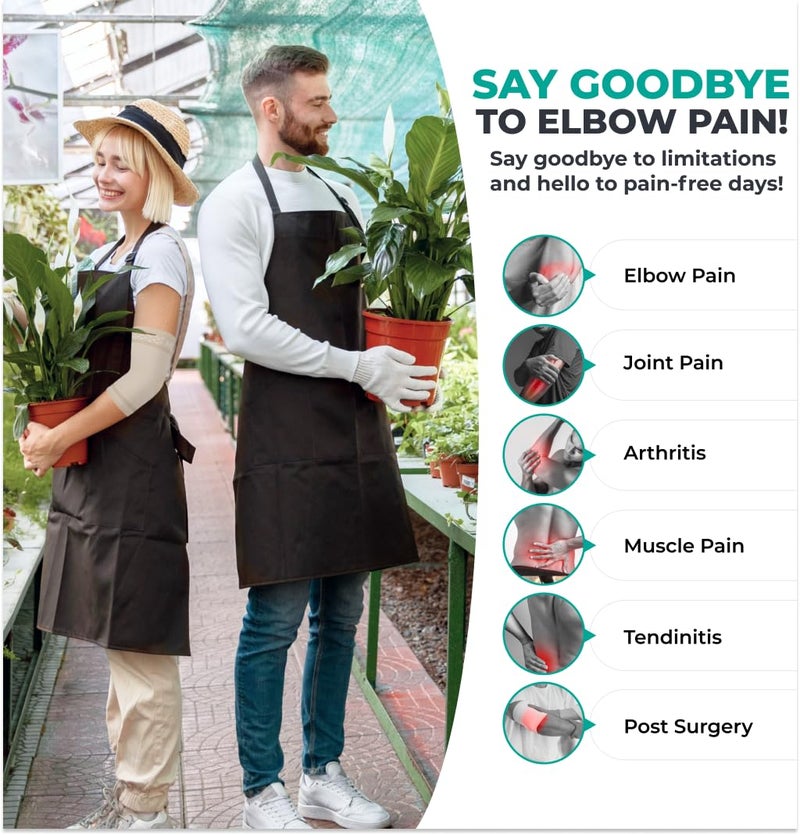 Modvel 2 Pack Elbow Brace - Golfer's Elbow Compression Sleeve Support for Joint Pain Relief, Recovery, Tendonitis Braces, Tennis Elbows Brace For Men & Women, Workout & Weightlifting Arm Wrap, Nude - Image 2