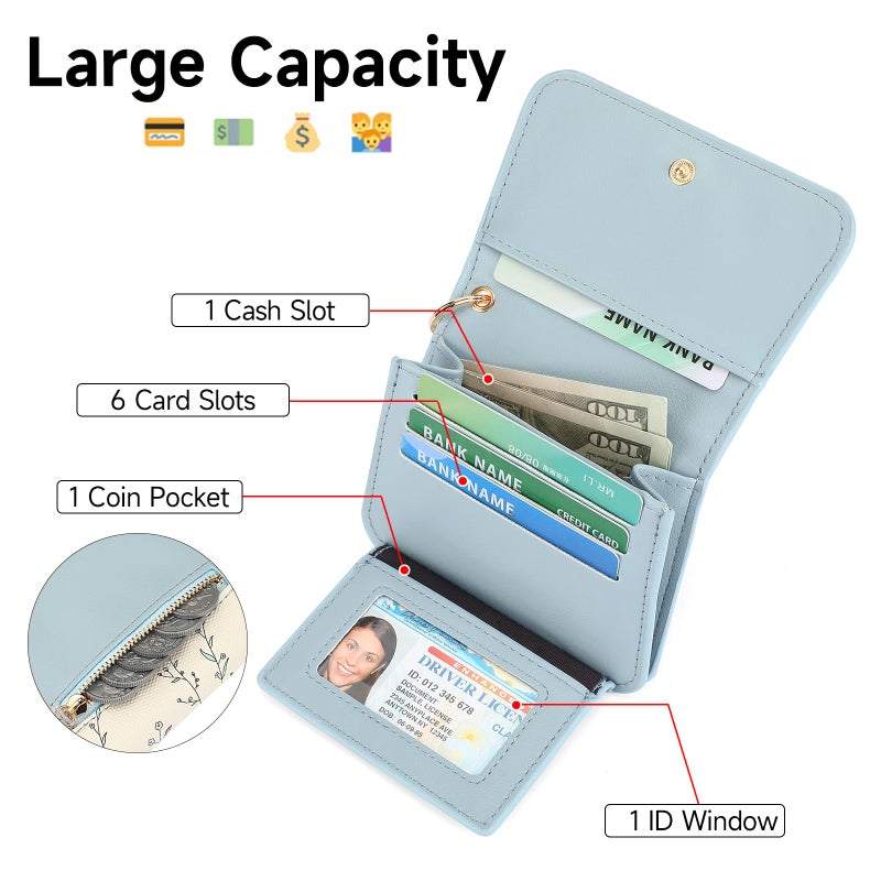 GAEKEAO Small Wallet for Women RFID Blocking Slim Keychian Wallet Floral Vegan Leather Card Holder with Zip Pocket ID Window - Image 2