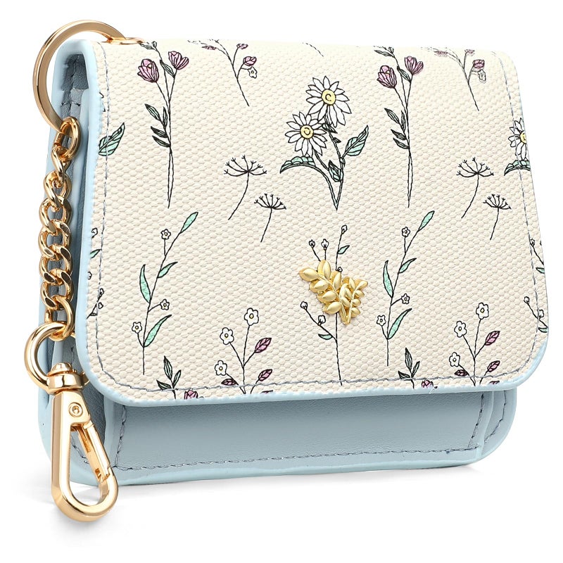 GAEKEAO Small Wallet for Women RFID Blocking Slim Keychian Wallet Floral Vegan Leather Card Holder with Zip Pocket ID Window - Image 1